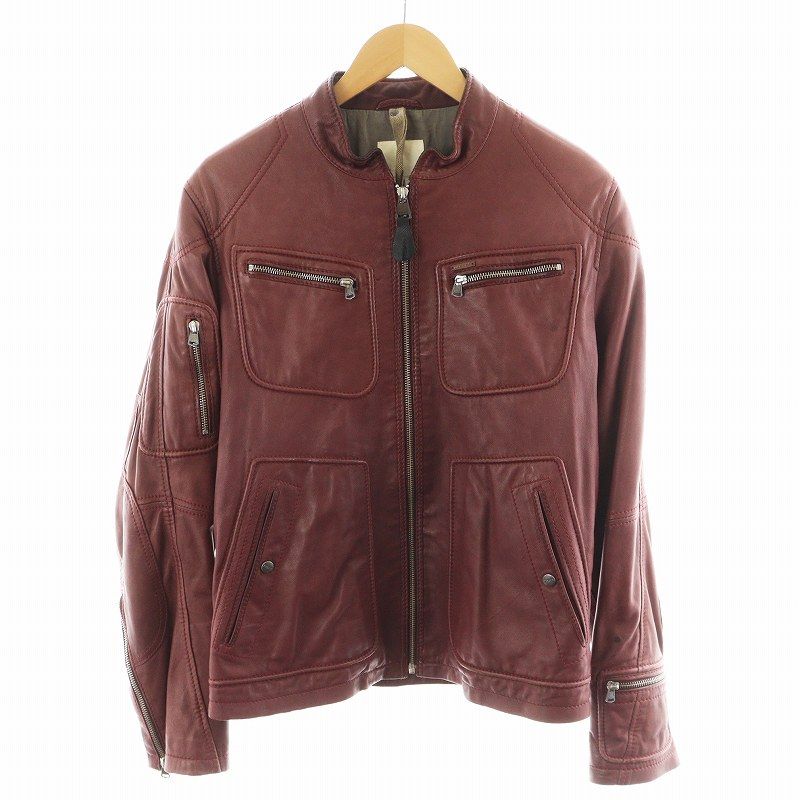ディーゼル DIESEL ライダースジャケット シングル 羊革 ラムレザー M