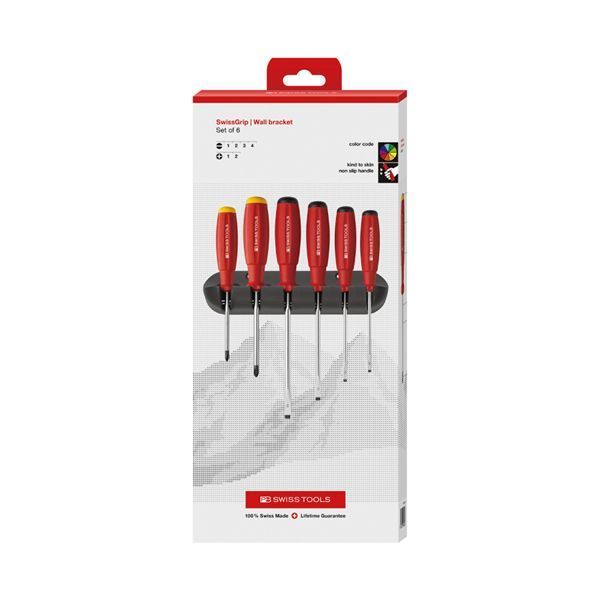 PB SWISS TOOLS ピービースイスツールズ 6本組 スイスグリップ マイナスドライバーセット ホルダー付 ペーパーボックス入 8244.CBB