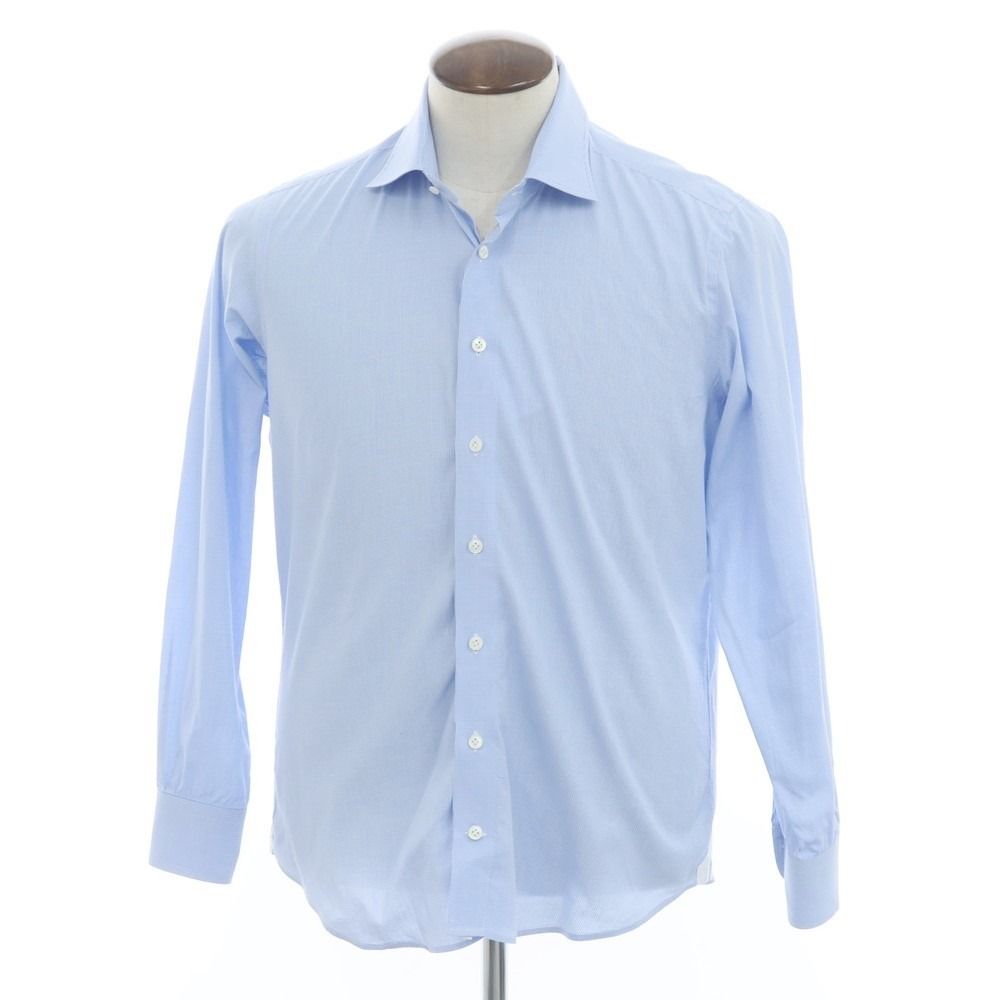 【中古】エマニュエルバーグ Emanuel Berg コットン チェック セミワイドカラー ドレスシャツ ライトブルーxホワイト【サイズ41】【メンズ】