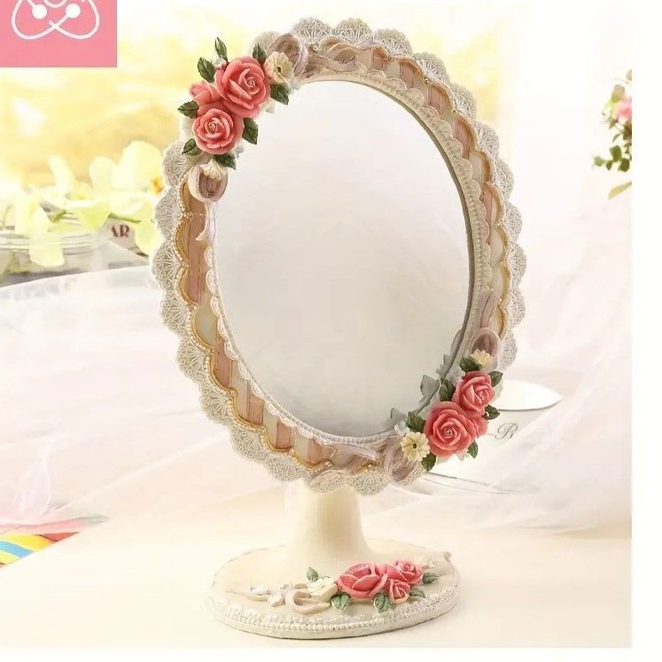 アンティーク ローズミラー 卓上 鏡 ロココ お洒落 モダン クラシック