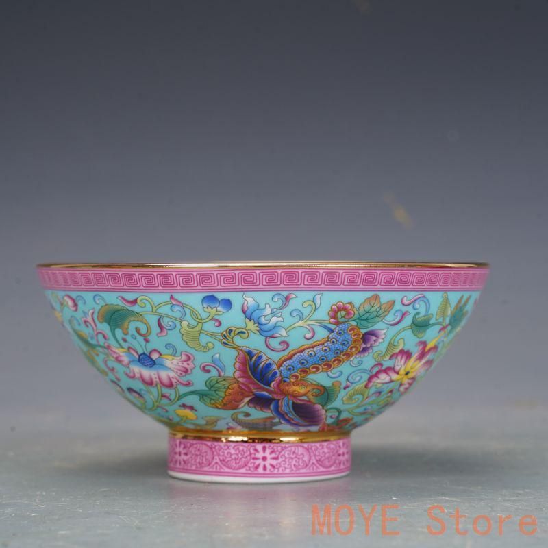 清乾隆磁器琺瑯彩花卉蝶碗 景徳鎮 陶磁器 装飾品 現代工芸品