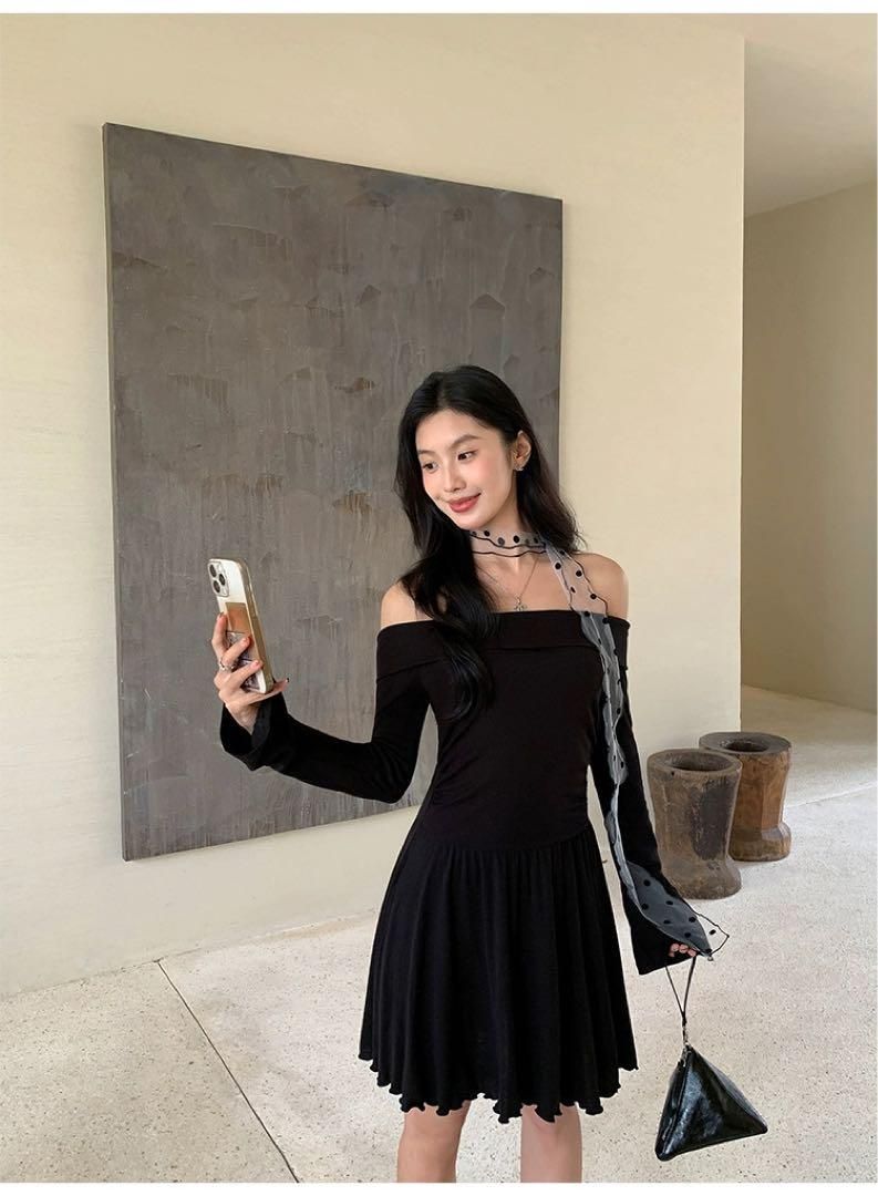 ♥ ワンショルダーミニドレス 韓国風春夏セクシーAラインショート高見え