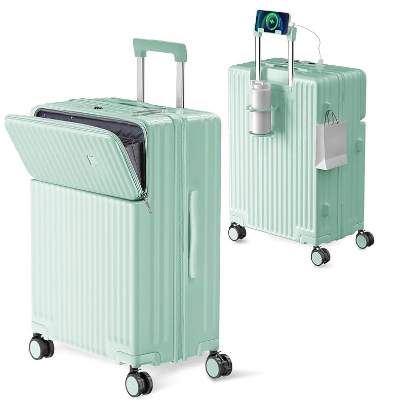 Amazon.co.jp: [VARNIC] スーツケース トップオープン式 多機能 キャリーバッグ USBポート付き カップホルダー付き  キャリーケース 三段階調節キャリバー ABS+PC 超軽量 耐衝撃 振動軽減 静音 360度回転 ダブルキャスター 物掛けフック式底足 オシャレ 通学  ビジネス 旅行 