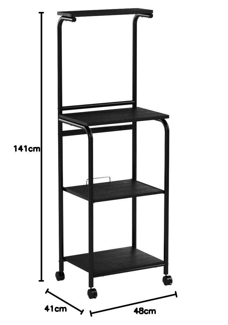 レンジ台 ラック ストッパー付きキャスター 2口コンセント トースターラック スライド棚 組立品 幅48×奥行41×高さ141cm ダークブラウン マットブラック レンジラック GRW-48R DBR MBK 山善 YAMAZEN NEXPOTALLINN_EU