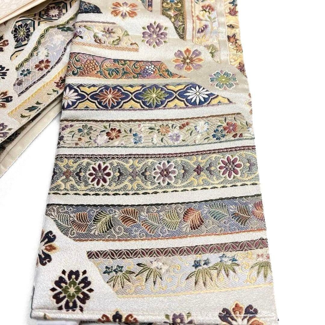 縦縞 花菱 鳳凰 華紋 金糸 付け帯 着物 033a p 唐花模様 鳳凰 金糸 袋帯