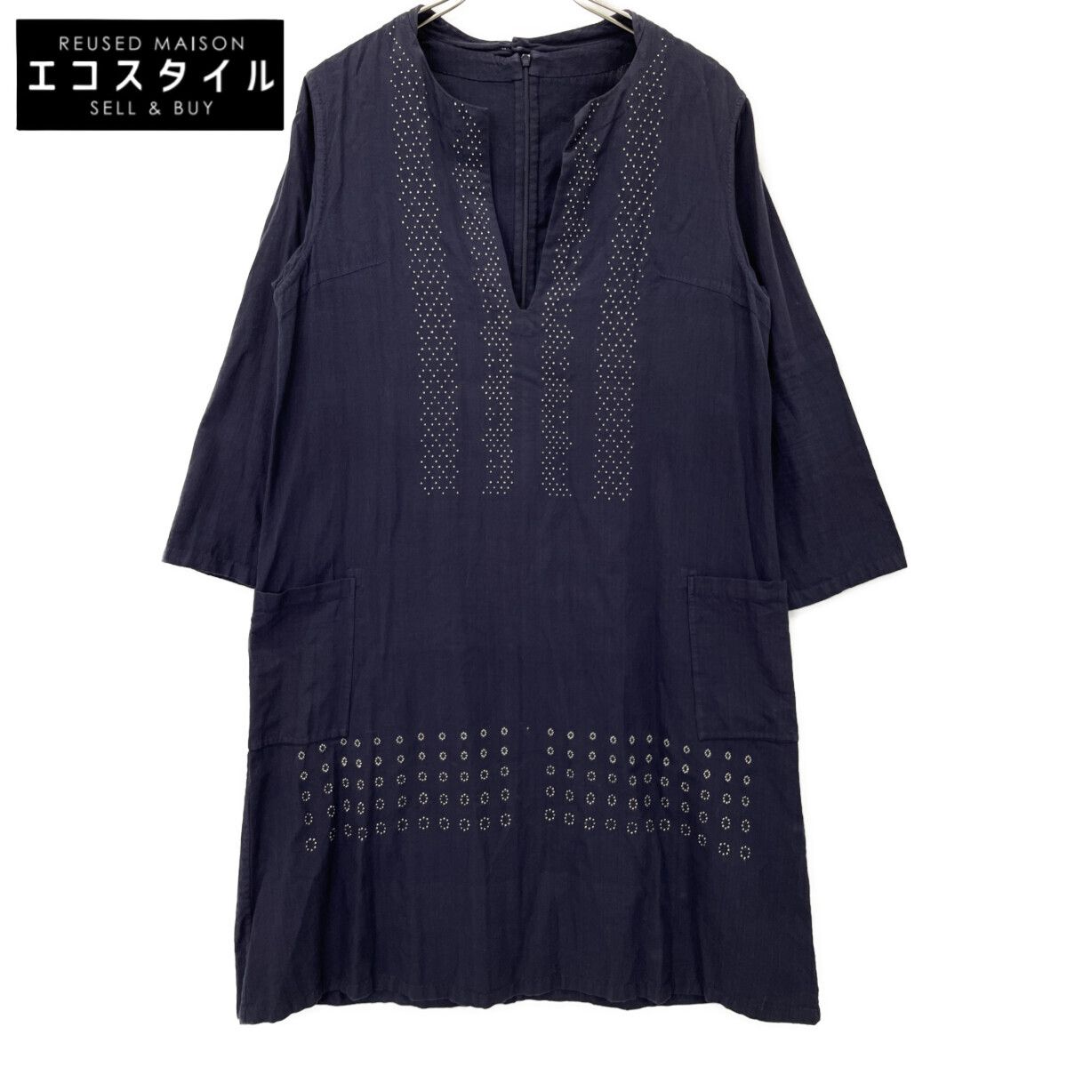 Haat ハート HA14FT680 ﾈｲﾋﾞｰ 7分袖 刺繍ﾜﾝﾋﾟｰｽ 4
