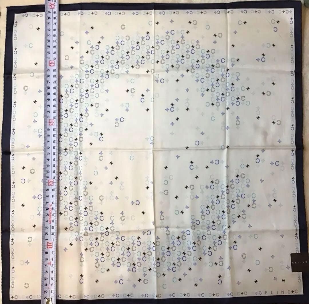 セリーヌ ハンカチ ミニスカーフ マカダム Cロゴ CELINE 大判 水色