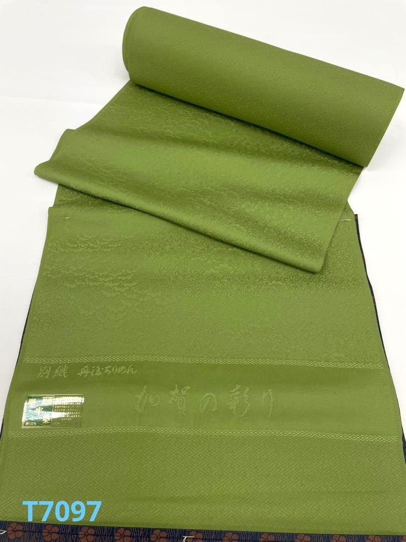 色無地 紋意匠 堅牢染 加賀彩り 八掛付き 草色 正絹 反物 - メルカリ