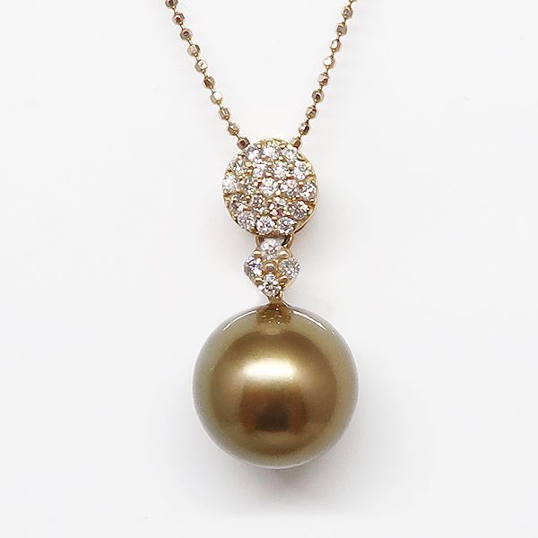 美品 K18PG 真珠 ショコラパール ダイヤ ネックレス　珠 約11.8mm　K18 PG ピンクゴールド パール ダイヤモンド ネックレス