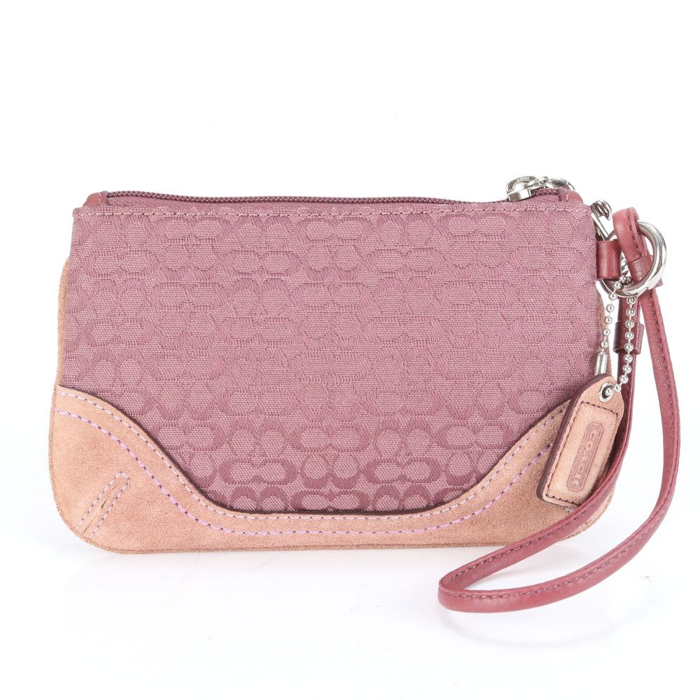 美品✨️コーチ　アクセサリーポーチ　キャンバス　レッド　シグネチャー　6044 超美品】COACH コーチ アクセサリーポーチ ハンドバッグ ワン