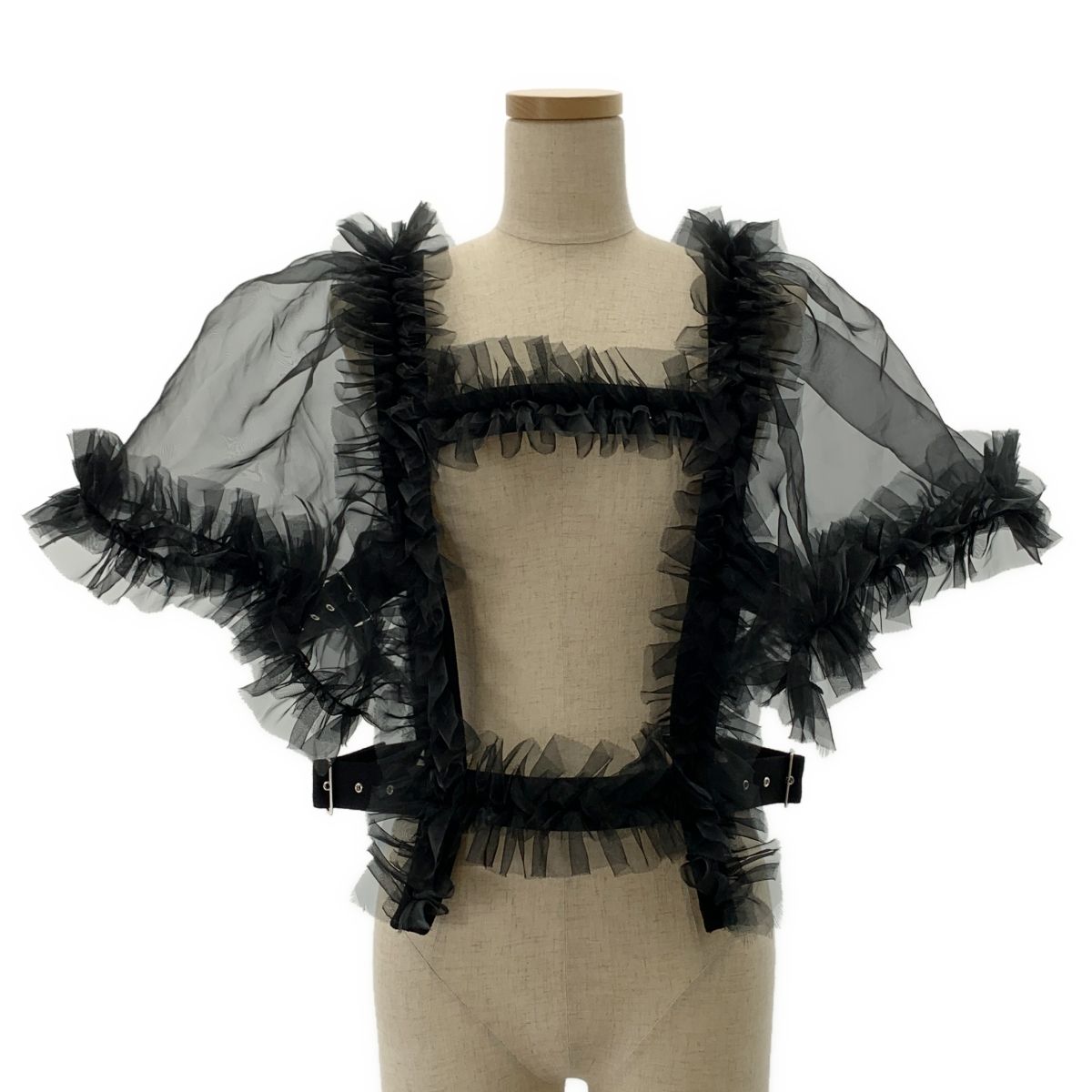noir kei ninomiya ノワールケイニノミヤ AD2025 Black Sheer Ruffle Harness Blouse フリル ハーネス トップス M ブラック レディース