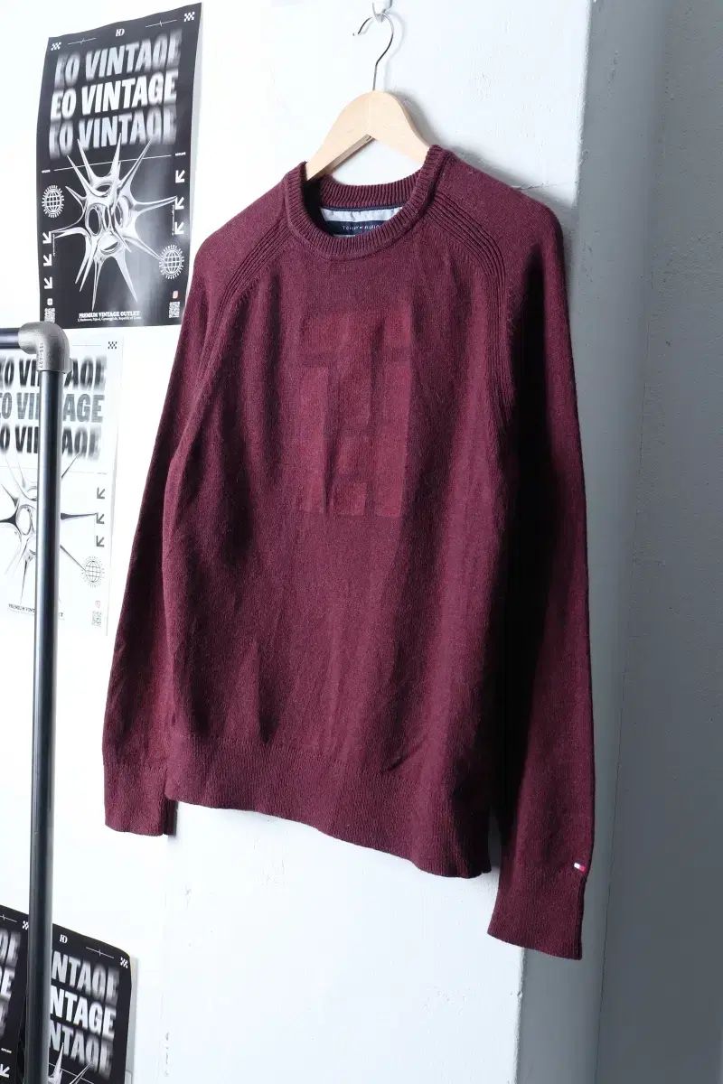 【雷市場（ポンジャン）商品韓国直送】 （ M ） Tommy Hilfiger(トミーヒルフィガー) ニット セーター バーガンディー ラグラン ベーシックフィット- 11517