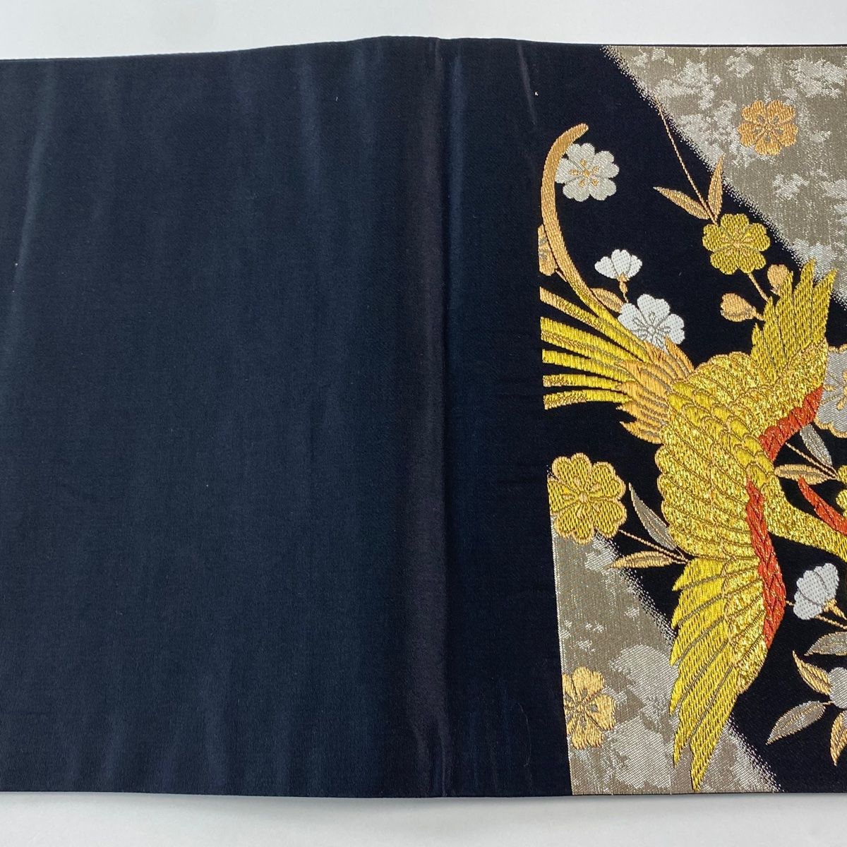 SO-656 袋帯 全通 正絹 金糸 鳳凰 蝶 華 逸品 美品】 袋帯 秀品 鳳凰 花 金銀糸 箔 黒 六通 正絹 【中古
