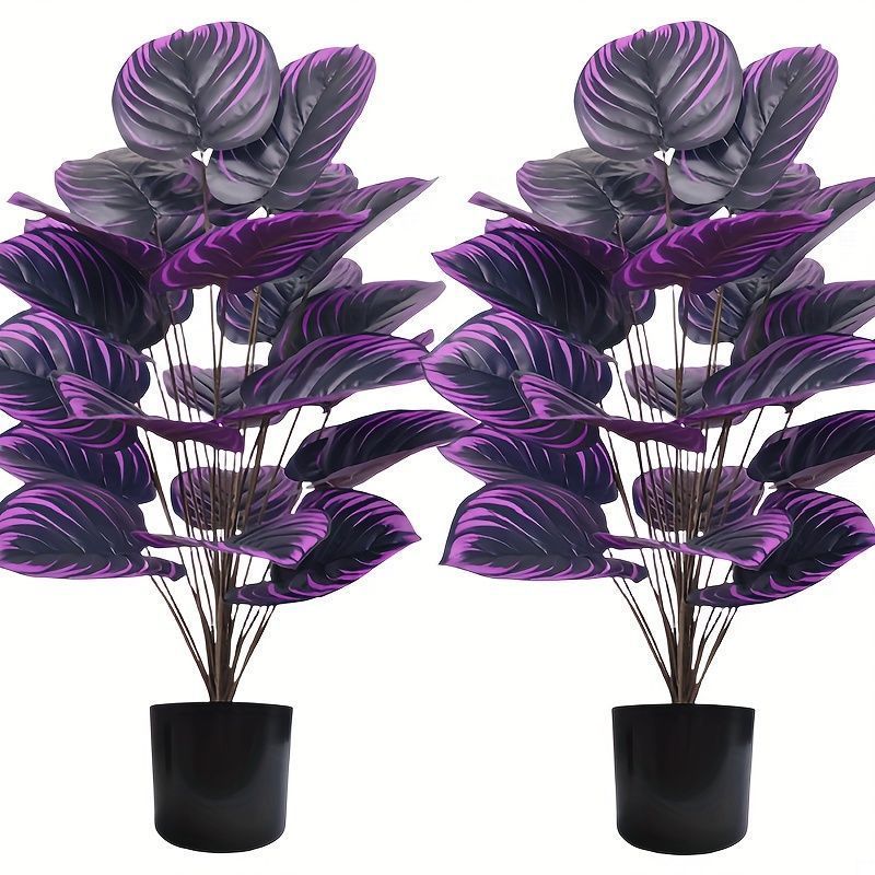 造花 フェイクグリーン 観葉植物 カラテア風 2個セット 葉っぱ 紫 パープル インテリア 雑貨 人工観葉植物 枯れない 水やり不要 お手入れ簡単 室内 お祝い プレゼント ギフト おしゃれ 4-7