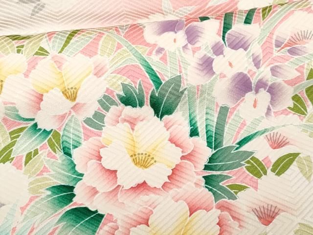 平和屋着物○豪華振袖 絞り 鬘帯吉祥花唐草文 暈し染め 金通し地 正絹