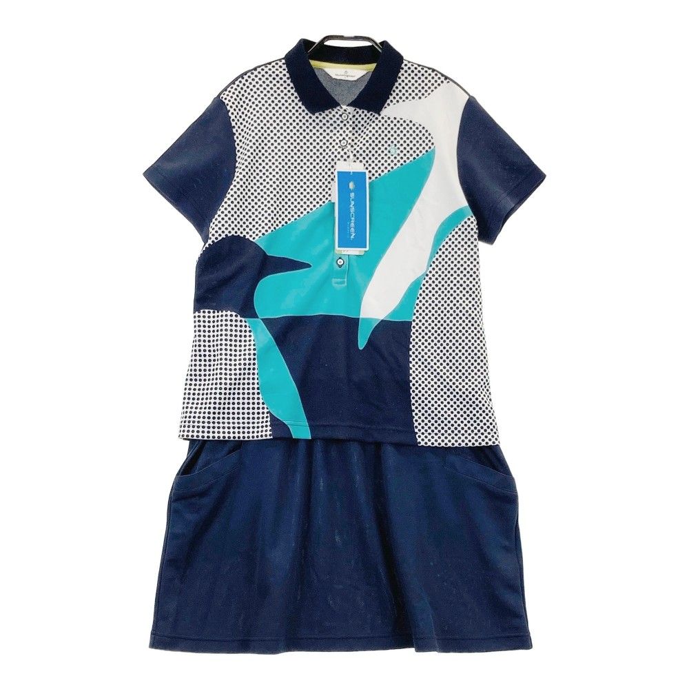 サイズ L MUNSING WEAR マンシングウェア 半袖 ポロワンピース 総柄 ネイビー系 240101435498 ゴルフウェア レディース ストスト