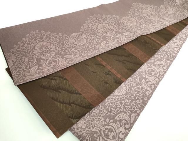 平和屋着物□極上 両面 全通柄袋帯 名物裂横段文 二重織 逸品  