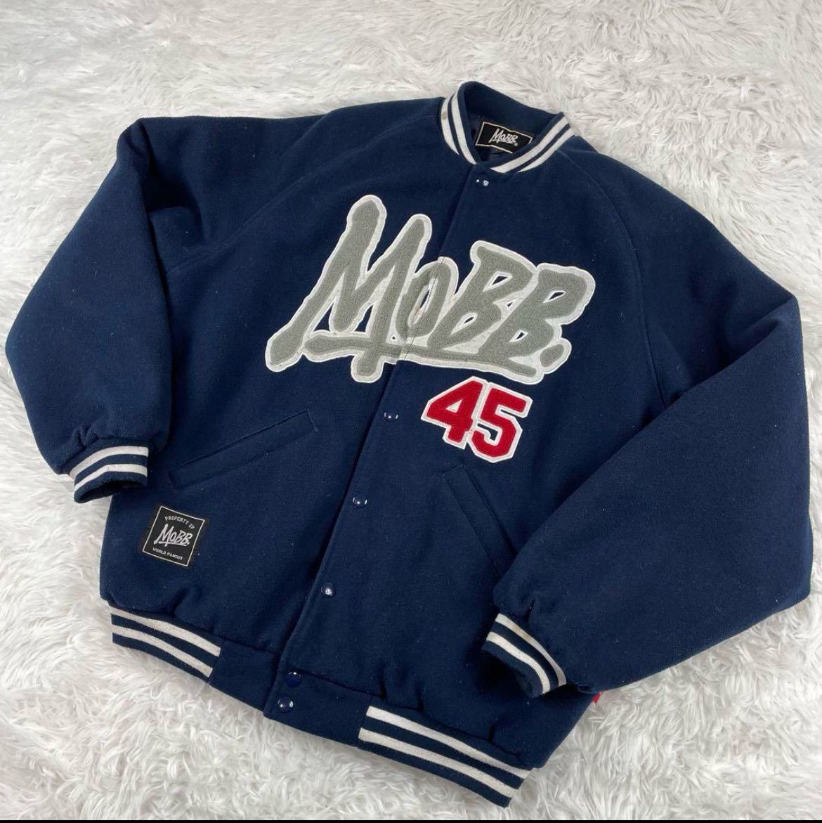mobb スタジャン mobb モブ スタジャン ジャケット スタジアムジャンバー ネイビー L
