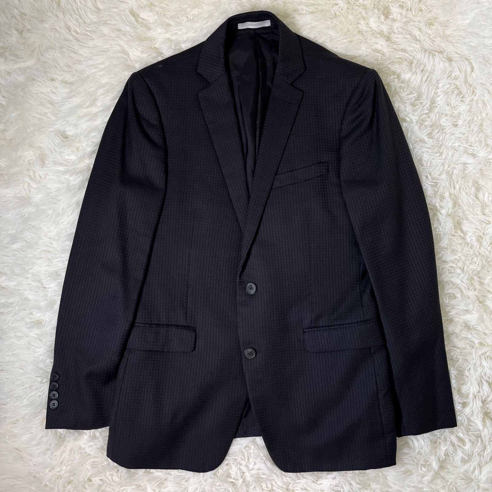 美品 Calvin Klein スーツ セットアップ 千鳥格子 シルク混 2B