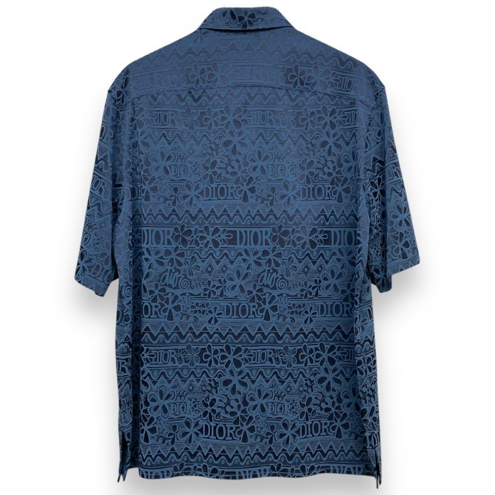 DIOR × SHAWN STUSSY 20SS 総柄ロゴシルク半袖シャツ サイズ39 ブルー 