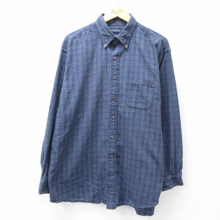 XL★古着 ランズエンド 長袖 ブランド シャツ メンズ 00年代 00s Sun 大きいサイズ コットン ボタンダウン 紺 ネイビー デニム 24aug28 中古 トップス
