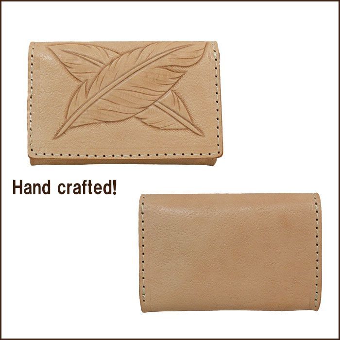 レザークラフト ハンドメイド カービング コンパクト 財布 名刺 カード