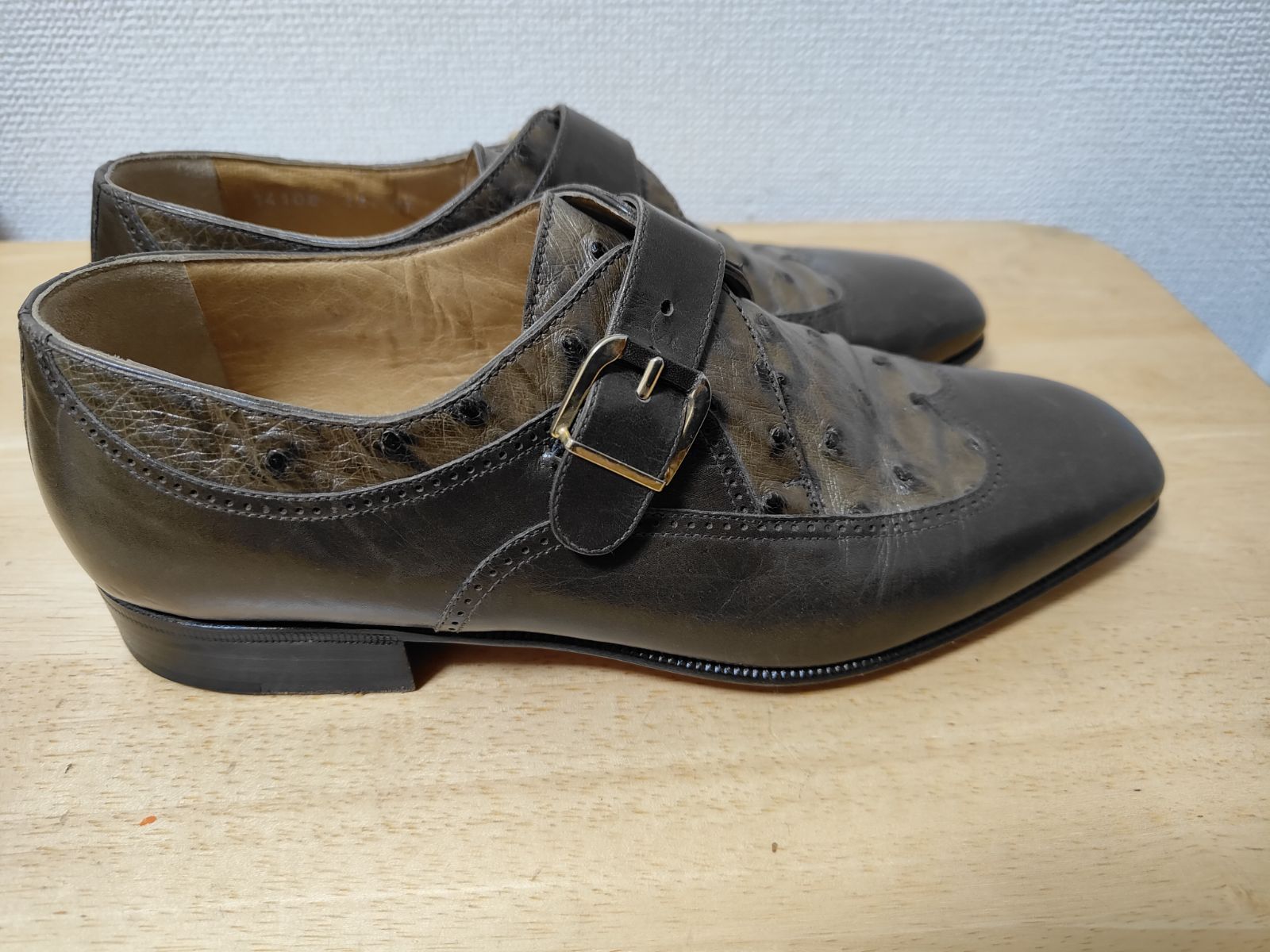 良品 MORESCHI 10 パイソン オーストリッチ モンクストラップ レザー 良品 MORESCHI 10 パイソン オーストリッチ モンクストラップ レザー