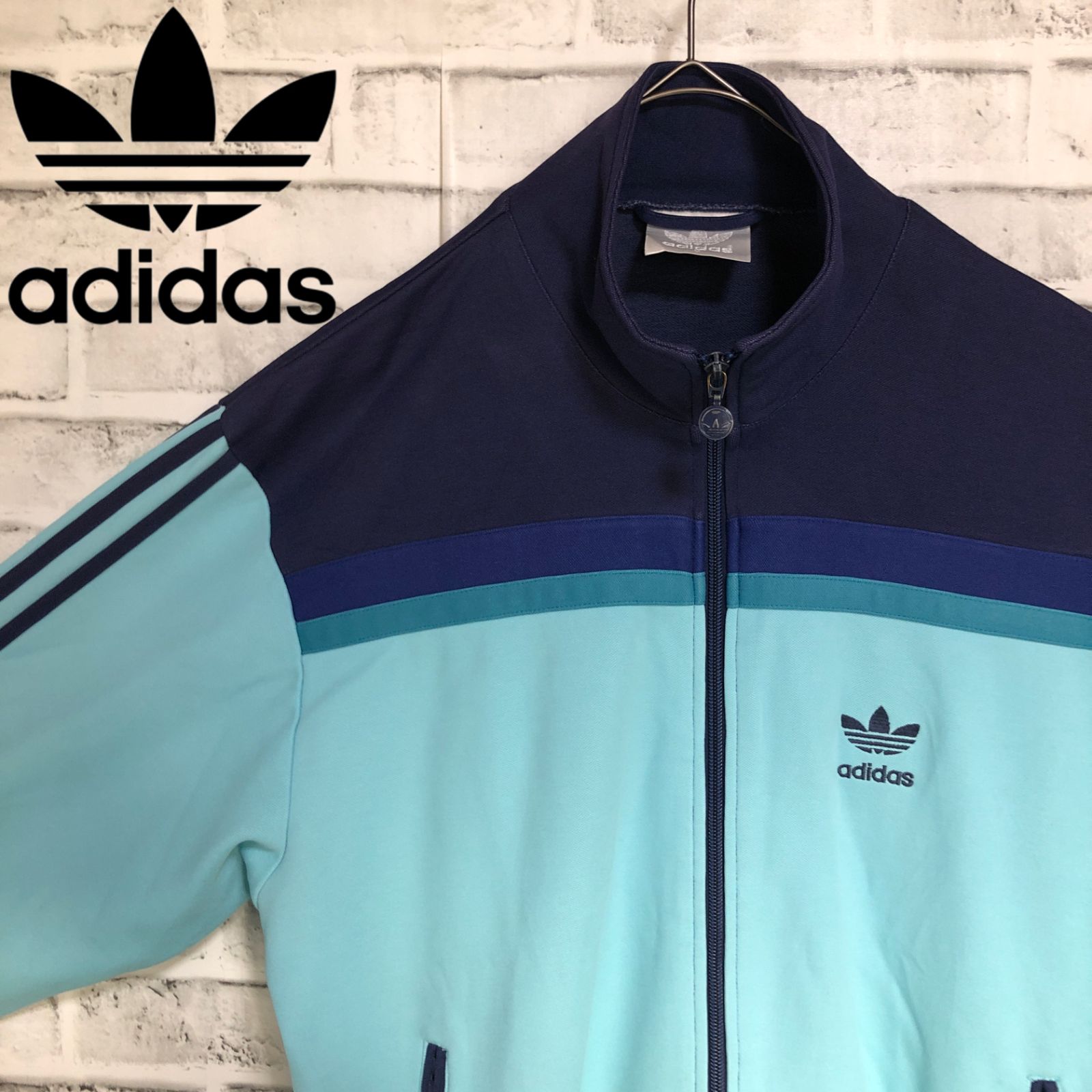 80s　adidas アディダス　トラックジャケット　ネイビー　刺繍　4 80sUSA製】アディダス刺繍トラックジャケット古着ジャージトップ