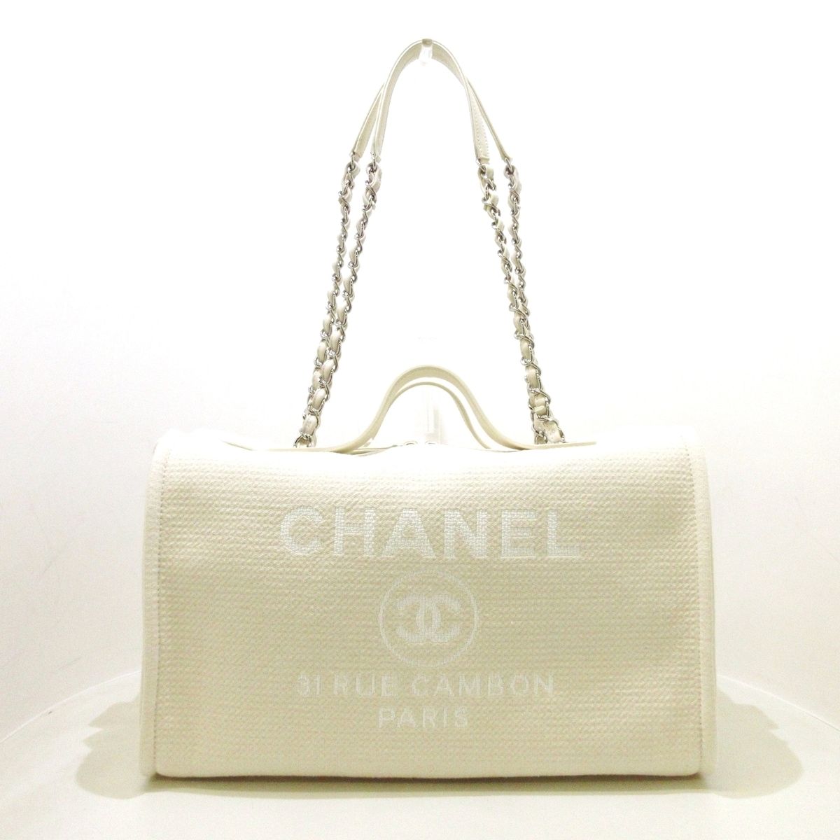 CHANEL(シャネル) ボストンバッグ ドーヴィルライン AS4166 アイボリー×白 2WAY/チェーンショルダー/シルバー金具/本体ロックなし