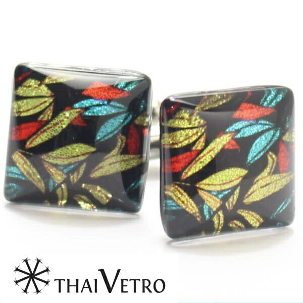 ThaiVetro カラフルな竹の葉が輝くガラス製カフス カフスボタン カフリンクス スーツアクセサリー専門店 誕生日 プレゼント プチギフト おしゃれ カフスマニア