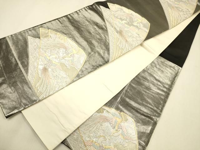 平和屋着物◎六通柄袋帯 扇面花鳥文 金糸 引箔 正絹 逸品