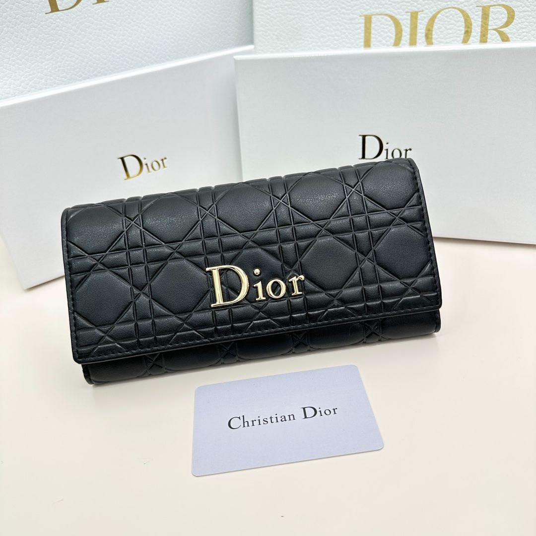 【Dior ディオール】新品ブラックカーフスキン長財布「Dior」ロゴ