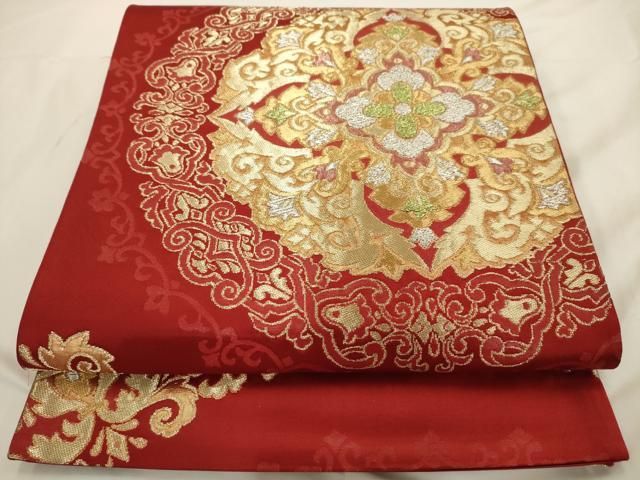 平和屋着物◎六通柄袋帯 端兆禽松文 引箔袋 金糸 正絹 逸品