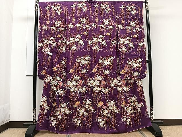 M955＋　D266 振袖　蝶　花模様　金彩　正絹　着物　袷　極美品 M955＋D266 振袖蝶花模様金彩正絹着物袷極美品