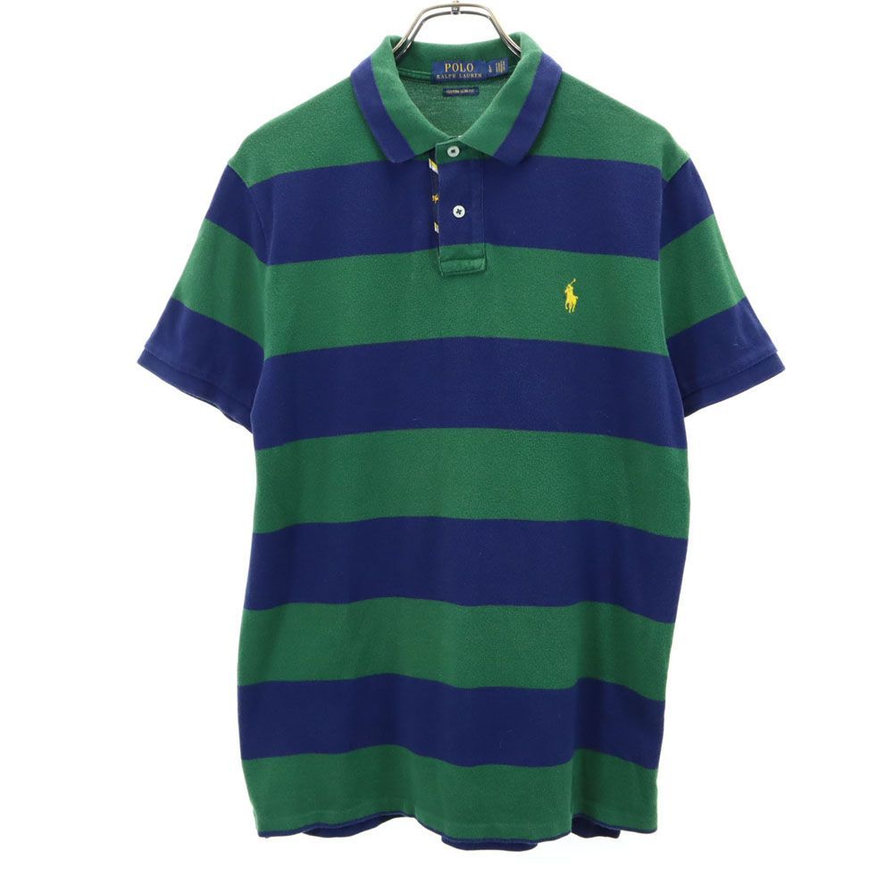 ポロラルフローレン ボーダー柄 半袖 ポロシャツ L グリーン 他 POLO RALPH LAUREN 鹿の子 CUSTOM SLIM FIT メンズ 古着 【240506】 メール便可