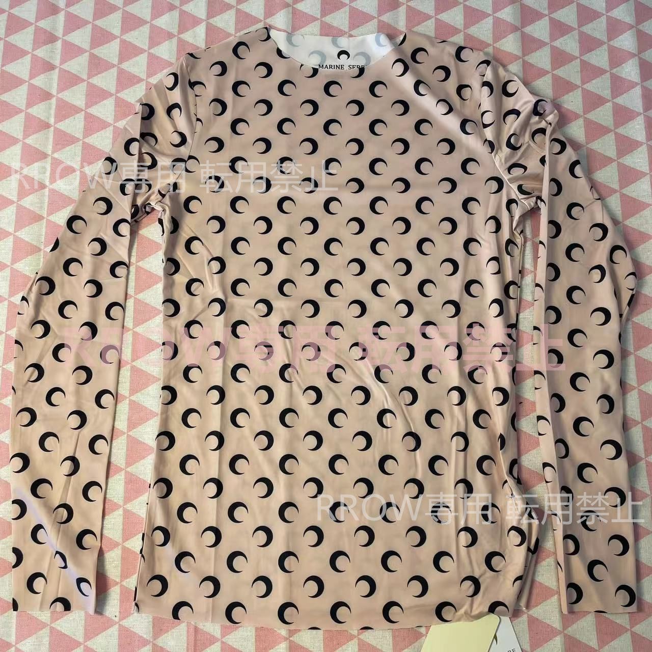 レディース ピンク ハイネックカットソー マリーンセル MARINE SERRE CRESCENT MOON PRINT JERSEY 三日月トップス ムーン柄 セカンドスキン ムーントップス 長袖 ロングTシャツ