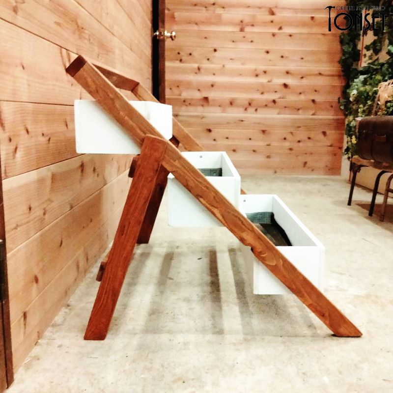折り畳み式木製3段プランタースタンド フレンチカフェ風col.スギ無垢材使用塗料