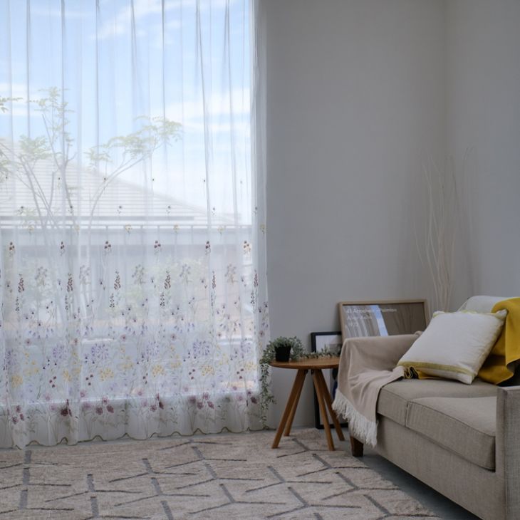 既成サイズ】トルコ製刺繍レースカーテン 200×200 ボタニカル 刺繍