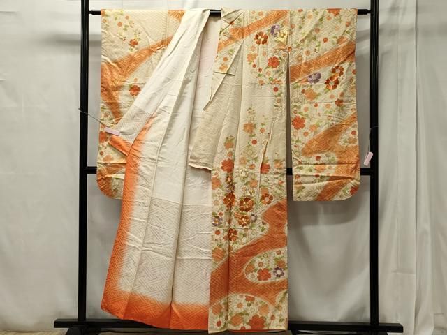 豪華振袖　作家物　絞り　舞花文　暈し染　金彩　着丈167.5cm　正絹 平和屋着物□豪華振袖 作家物 駒刺繍 鴛鴦花文 暈し染め 金彩