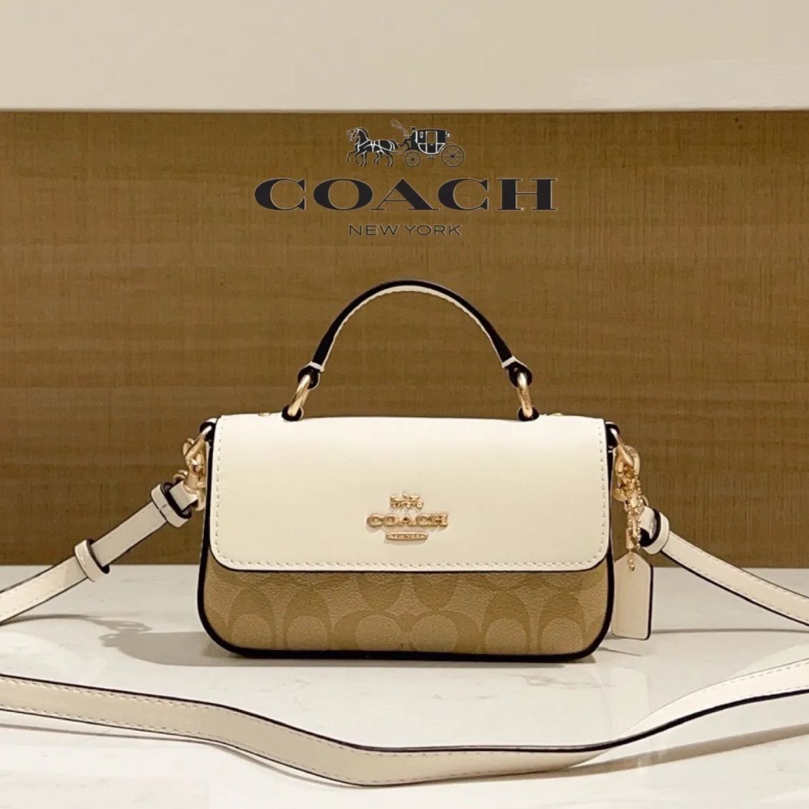 COACH コーチ トップハンドル ショルダーバッグ クロスボディバッグ ハンドバッグ 2way ゴールド金具 リファインド ペブルド レザー 革  PVC キャンバス ホワイト カーキ CC340 - メルカリ