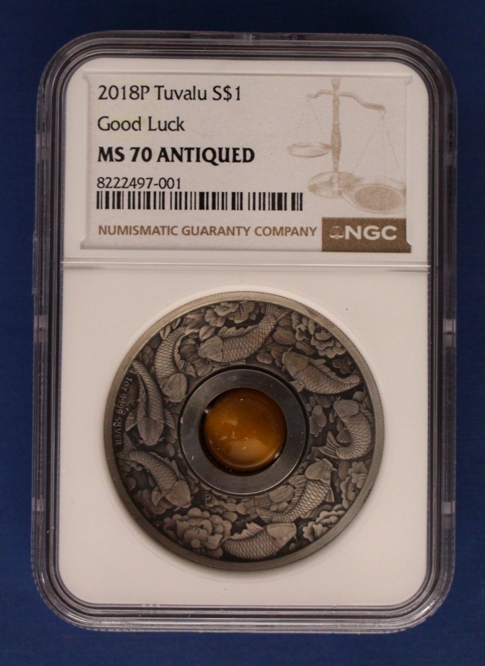 2018 Tuvalu 1oz Silver $1 coin Luck NGC Graded MS70 Antiqued COA
