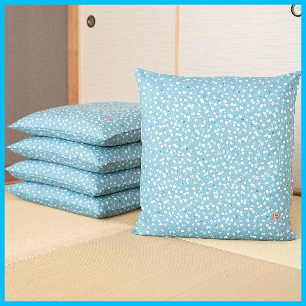 【特価セール】カバー ざぶとん 三河産 】綿100％ 和室 木綿日和 洋室 】【 来客用 普段使い さくら模様 業務用 【 飲食店 【 業務用 座布団カバー 公民館 】 集会所 来客用 日本製 法事 RABO 会議室 SINGU (ブルー HAPPY 5枚組)