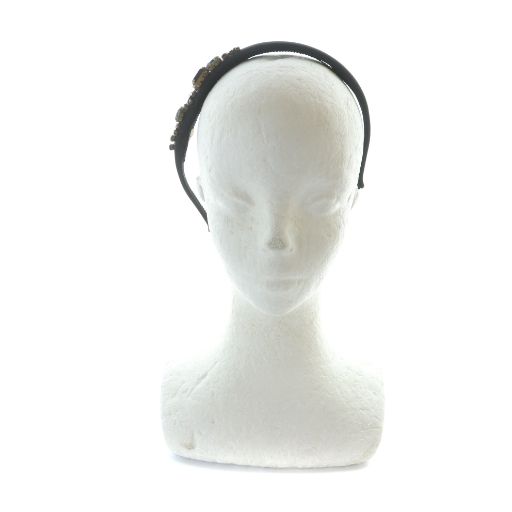 miu miu ブラック カチューシャ MIU MIU - ミュウミュウ サテン クリスタル カチューシャ 黒の