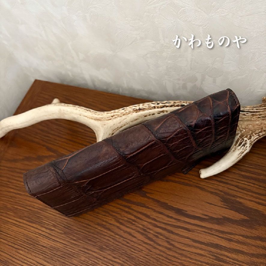 ハンドメイド 本革 クロコダイル（ワニ革）Ｌ字ファスナー長財布 ロングウォレット ブラウン 茶色 財布 クロコダイル 本革 長財布 Box Bandana 使い