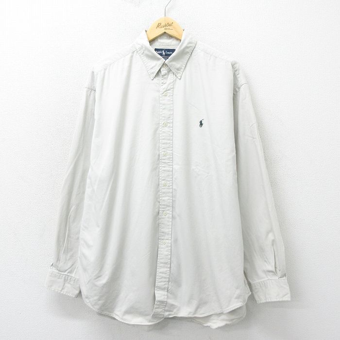 XL/古着 ラルフローレン 長袖 ブランド シャツ メンズ 90s ワンポイントロゴ BLAKE 大きいサイズ ロング丈 コットン ボタンダウン 白系 ホ