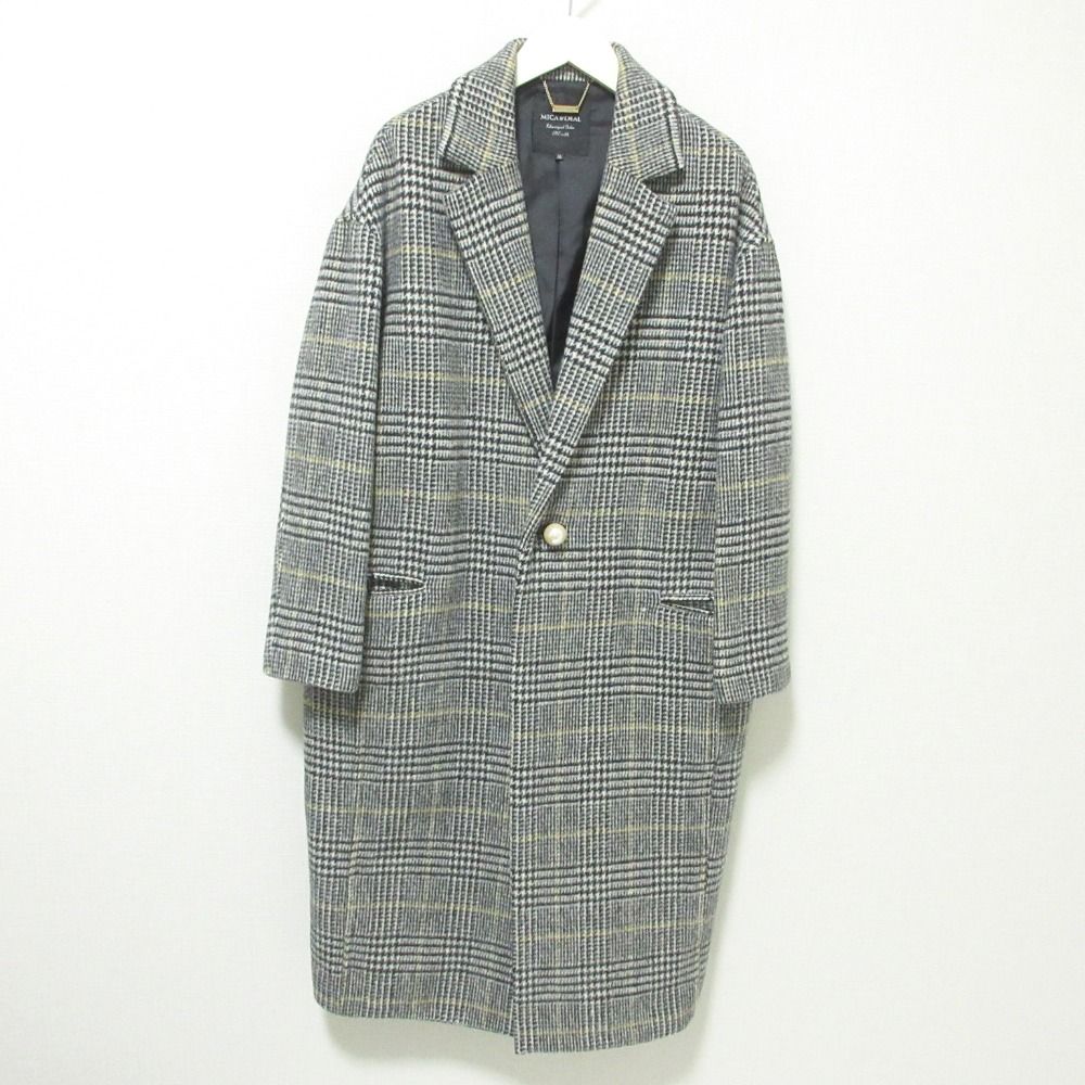 MICA＆DEAL グレンチェック柄パールボタン チェスターコート 36 美品 MICA＆DEAL マイカアンドディール グレンチェック柄 パールボタン