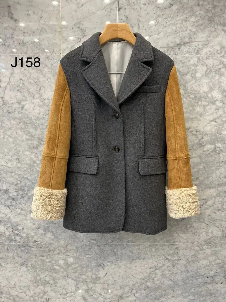 js NEW YORK スター セール 当日発送 袖 スウェード ムートン バイカラー ウールジャケット