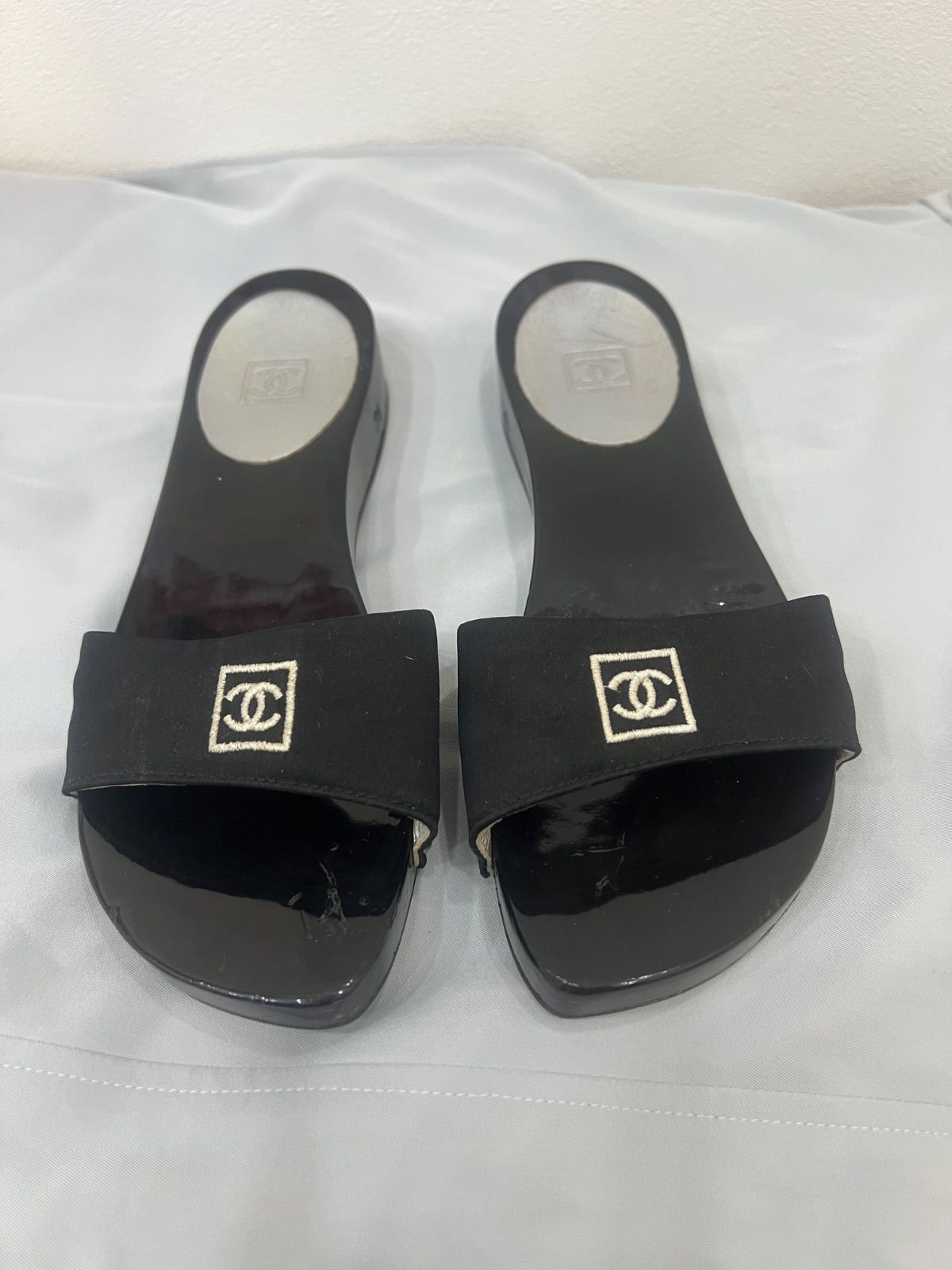 CHANEL】シャネル ココマーク サタン サンダル 34 ブラック ロゴ