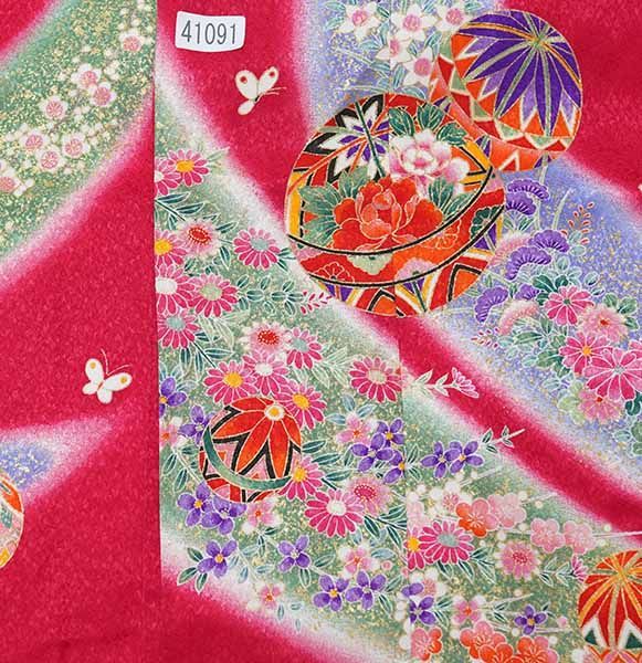 七歳 7歳 7才 七才 女児 着物と長襦袢セット 仕立て上がり 赤色 鞠