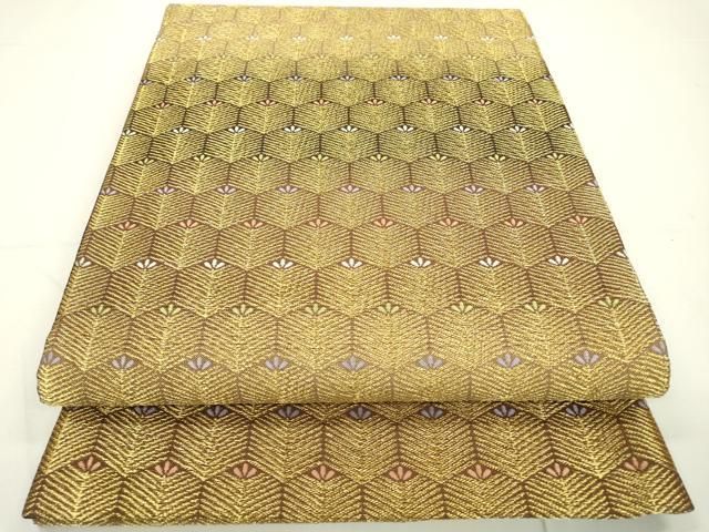 平和屋着物●両面　六通柄袋帯　亀甲松葉文　金糸　正絹　逸品　DAAR0729fe 平和屋着物○両面 六通柄袋帯 亀甲松葉文 金糸 正絹 逸品 DAAR0729fe